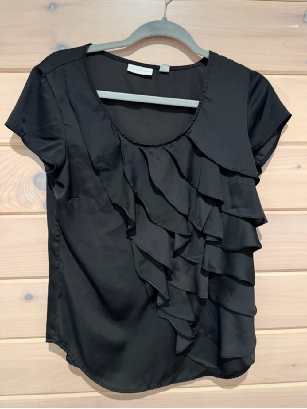 New York & Company Black Ruffle Front Blouse